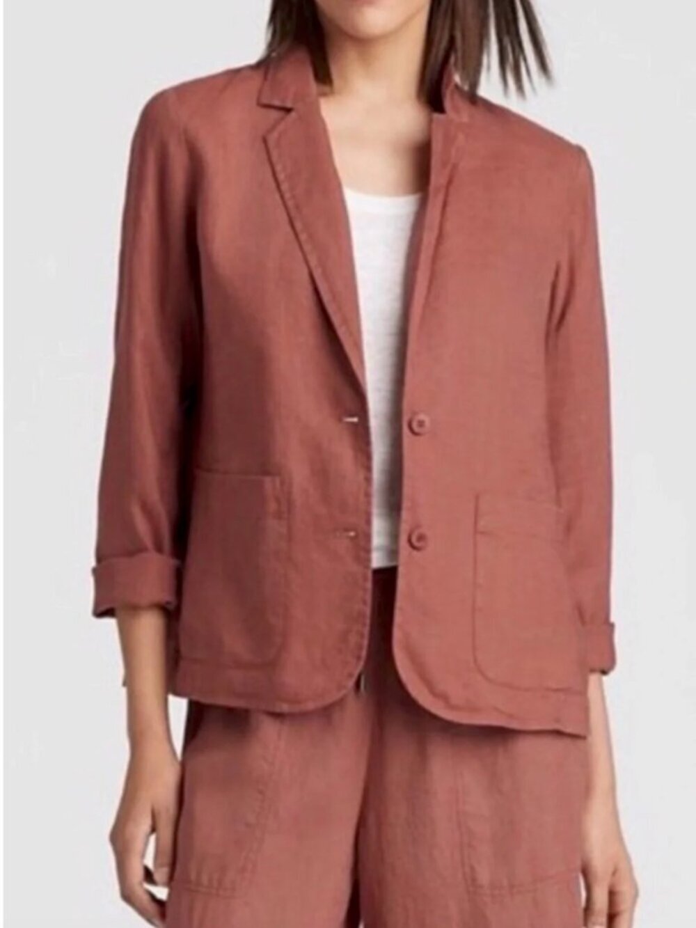 Eileen Fisher Organic Linen Shaped Blazer in Ruset